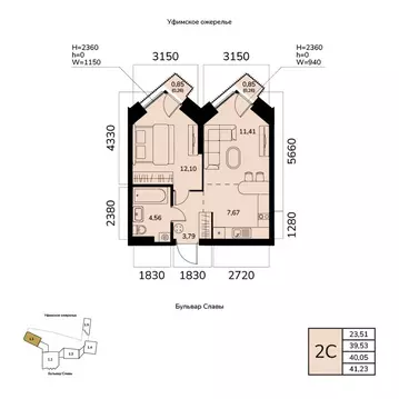 2-к кв. Башкортостан, Уфа ул. Чудинова (40.05 м)