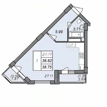 1-к кв. Воронежская область, Воронеж Волгоградская ул., 45 (36.0 м)