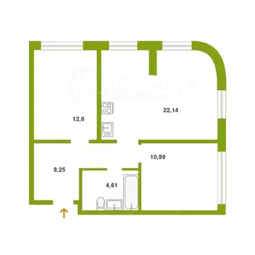 2-к кв. Тюменская область, Тюмень ул. Андрея Кореневского, 7 (59.6 м)