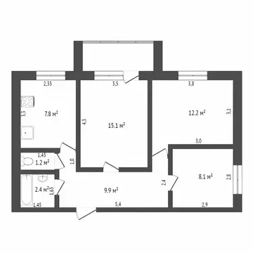 3-комнатная квартира: Ялуторовск, Заводская улица, 2 (56.6 м)