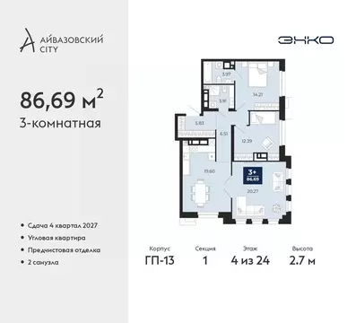 3-к кв. Тюменская область, Тюмень Айвазовский Сити жилой комплекс ...