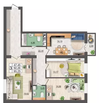 3-к кв. Смоленская область, Смоленск Максимум жилой комплекс (95.25 м)