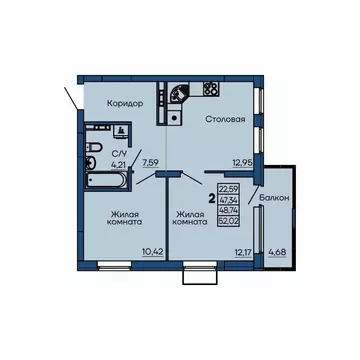 2-к кв. Свердловская область, Екатеринбург ул. Библиотечная, 38 (48.74 ...