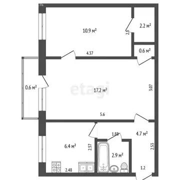 2-комнатная квартира: Северск, улица Кирова, 12 (44.9 м)
