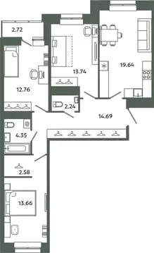 3-комнатная квартира: городской посёлок Новоселье, ЖК Загляденье ...