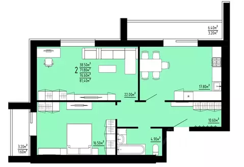 2-к кв. Мордовия, Саранск Низы жилрайон,  (76.6 м)