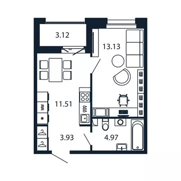 1-комнатная квартира: Новоселье, Центральная улица, 30к2 (33.2 м)