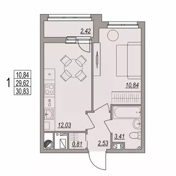 1-к кв. Волгоградская область, Волгоград ул. Дымченко, 9 (30.83 м)