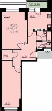 2-к кв. Ярославская область, Ярославль Красноборская ул., 38к3 (71.15 ...