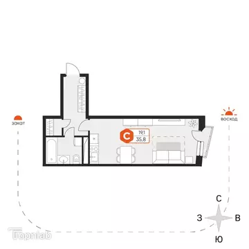 Студия Московская область, Химки Сходня мкр, ул. Фрунзе, 30 (35.4 м)