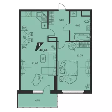 1-комнатная квартира: Екатеринбург, улица Громова, 26 (46.44 м)
