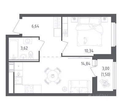 1-к кв. Ленинградская область, Всеволожский район, Свердловское ...