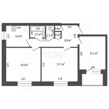 3-к кв. Башкортостан, Стерлитамак ул. Худайбердина, 133 (61.8 м)