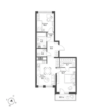 2-к кв. Свердловская область, Екатеринбург Солнечный жилрайон,  (62.5 ...