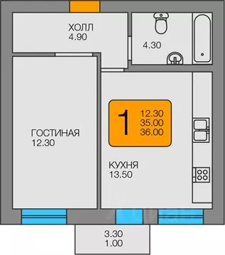 1-к кв. Калининградская область, Янтарный пгт ул. Советская, 104б ...