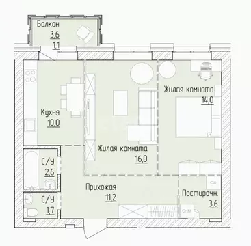 2-к кв. Алтайский край, Барнаул ВРЗ мкр, бул. 9 Января, 14 (60.2 м)