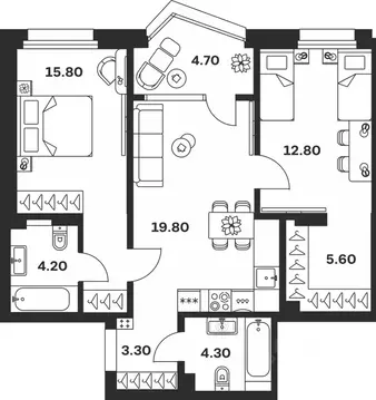 3-к кв. Тульская область, Тула ул. Михеева, 9А (70.5 м)