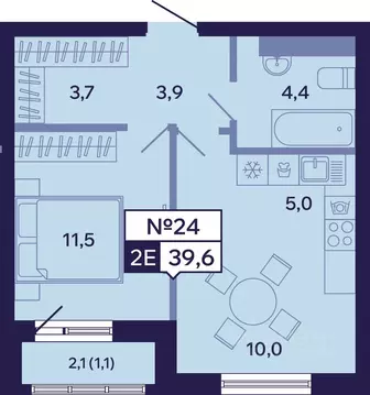 2-к кв. Саха (Якутия), Якутск ул. Новопортовская, 1Д (39.6 м)