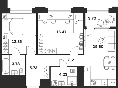 2-к кв. Тульская область, Тула ул. Болотникова, 4 (65.07 м)