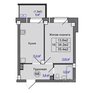 1-к кв. Псковская область, Псковский район, Завеличенская волость, д. ...