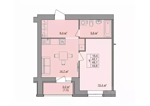 1-к кв. Костромская область, Кострома Магистральная ул., 49А (43.6 м)