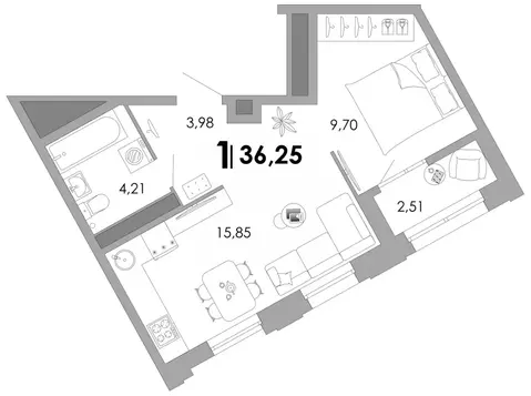1-к кв. Владимирская область, Владимир Уно жилой комплекс (36.25 м)