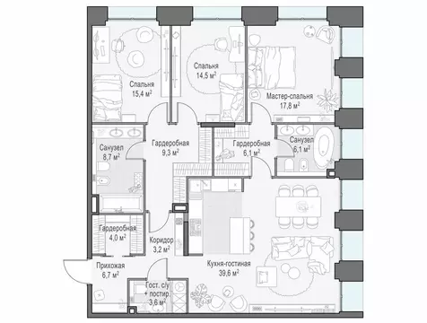 4-комнатная квартира: Москва, жилой комплекс Лайф Тайм (135.4 м)