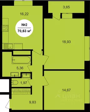 2-к кв. Калужская область, Обнинск 51А мкр, Парковый Центр жилой ...