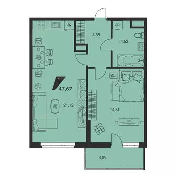 2-комнатная квартира: Екатеринбург, улица Громова, 26 (47.67 м)