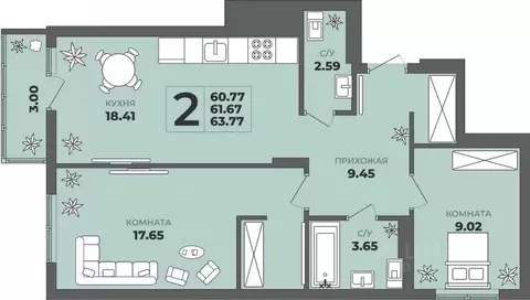 2-к кв. Калининградская область, Калининград ул. Генерала Толстикова, ...