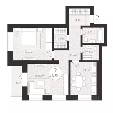 2-к кв. Башкортостан, Уфа Южный-2 мкр,  (65.45 м)