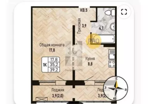1-комнатная квартира: Новосибирск, Рельефная улица, 106/3 (40.2 м)