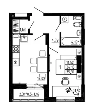 1-к кв. Воронежская область, Воронеж Нижняя ул., 32 (35.31 м)