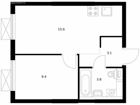 1-комнатная квартира: Котельники, микрорайон Белая Дача, 29 (31.9 м)