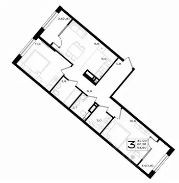 2-к кв. Ростовская область, Аксай просп. Аксайский (63.8 м)