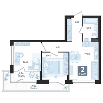2-к кв. Свердловская область, Екатеринбург пер. Ударников, 33 (69.9 м)