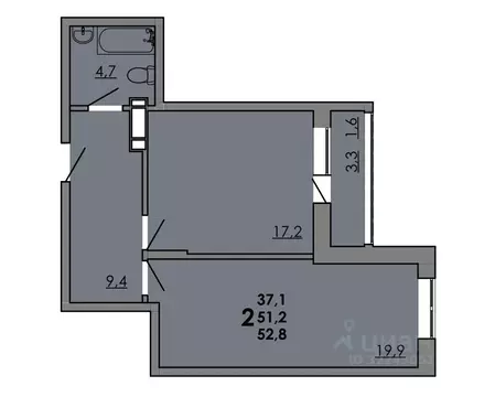 2-к кв. Ростовская область, Ростов-на-Дону Левенцовский мкр,  (52.8 м)