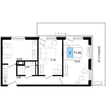 2-к кв. Краснодарский край, Анапа Лучи жилой комплекс (71.46 м)