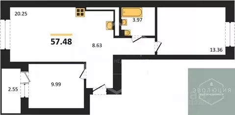 2-к кв. Калининградская область, Калининград Суздальская ул. (57.48 м)