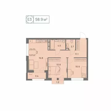 3-к кв. Пермский край, Пермь Трамвайная ул., 27 (58.9 м)