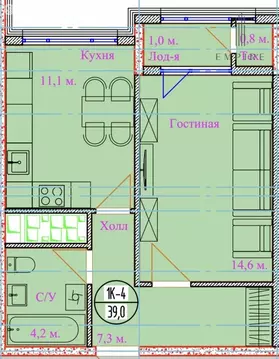 1-комнатная квартира: Грозный, улица Асланбека Шерипова, 20А (39 м)