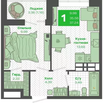 1-к кв. Приморский край, Владивосток Зеленый Бульвар 2 жилой комплекс ...
