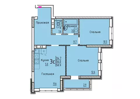 Свободной планировки кв. Саратовская область, Энгельс  (58.9 м)