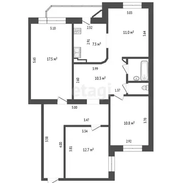 3-комнатная квартира: Тюмень, улица Николая Чаплина, 126 (88 м)