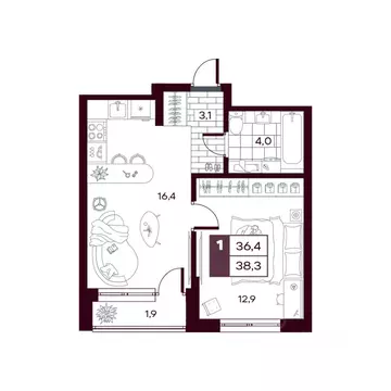 1-к кв. Тюменская область, Тюменский муниципальный округ, д. Дударева ...