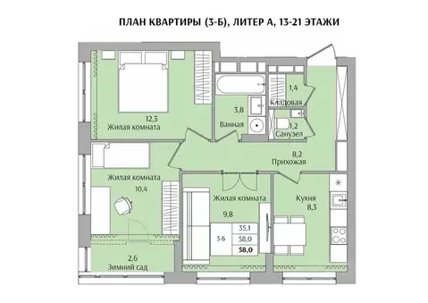 3-к кв. Нижегородская область, Нижний Новгород Якорная ул. (58.0 м)