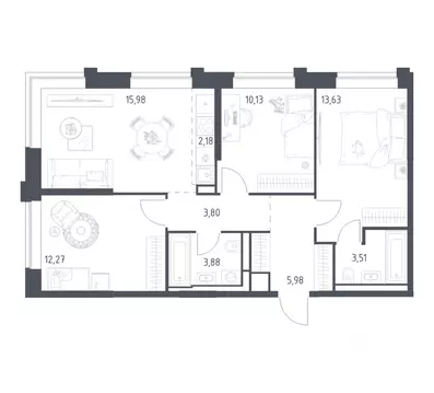 3-к кв. Москва Верейская 41 жилой комплекс (71.36 м)
