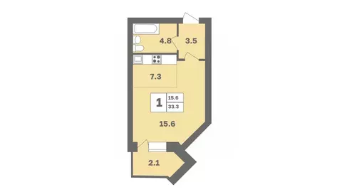 1-к кв. Башкортостан, Уфа Дагестанская ул., лит13 (33.3 м)