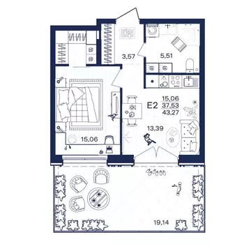 1-к кв. Тульская область, Тула Гармония жилой комплекс (43.27 м)