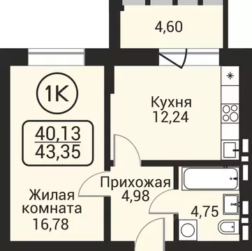 1-к кв. Новосибирская область, Новосибирск Пегас жилой комплекс (40.13 ...